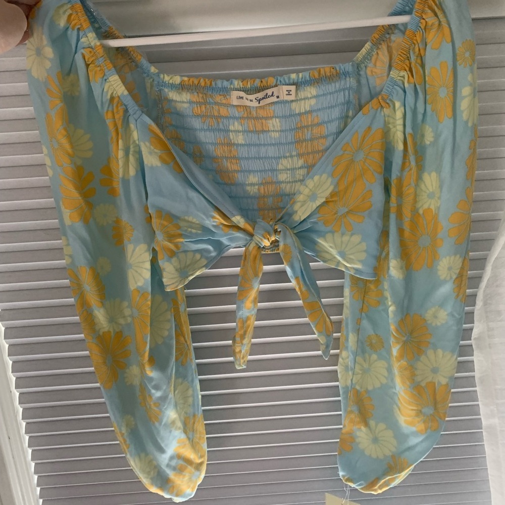 cropped floral baby blue long sleeve top